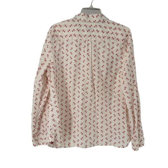 Talbots Button Up Shirt Womens Size 14 Long Sleeve White Anchor Pattern Cotton - Picture 2 of 7